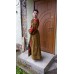 Boho Style Ukrainian Embroidered Maxi Dress Mustard with Red/Black Embroidery